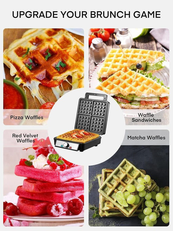 Belgian Waffle Maker 1200W 4 Slice Nonstick 5 Browning Levels Black Stainless5