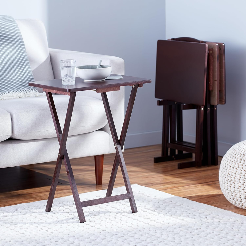 4-Pack Folding TV Tray Table w/ Storage Rack Wood Space Saving Espresso5