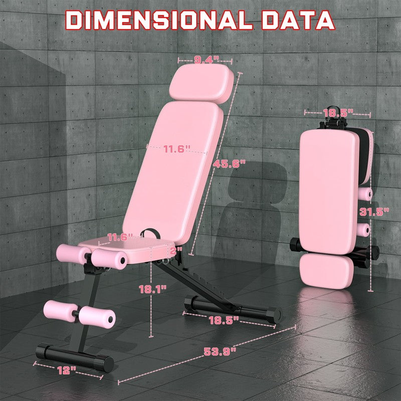 Adjustable Weight Bench 800LB Foldable Pink Olympic Bench Home Gym Full Body5