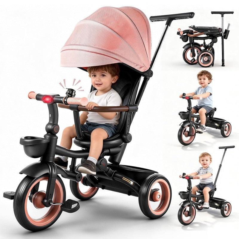 7 in 1 Foldable Tricycle Stroller for Toddler, Baby Tricycle with Adjustable Can10