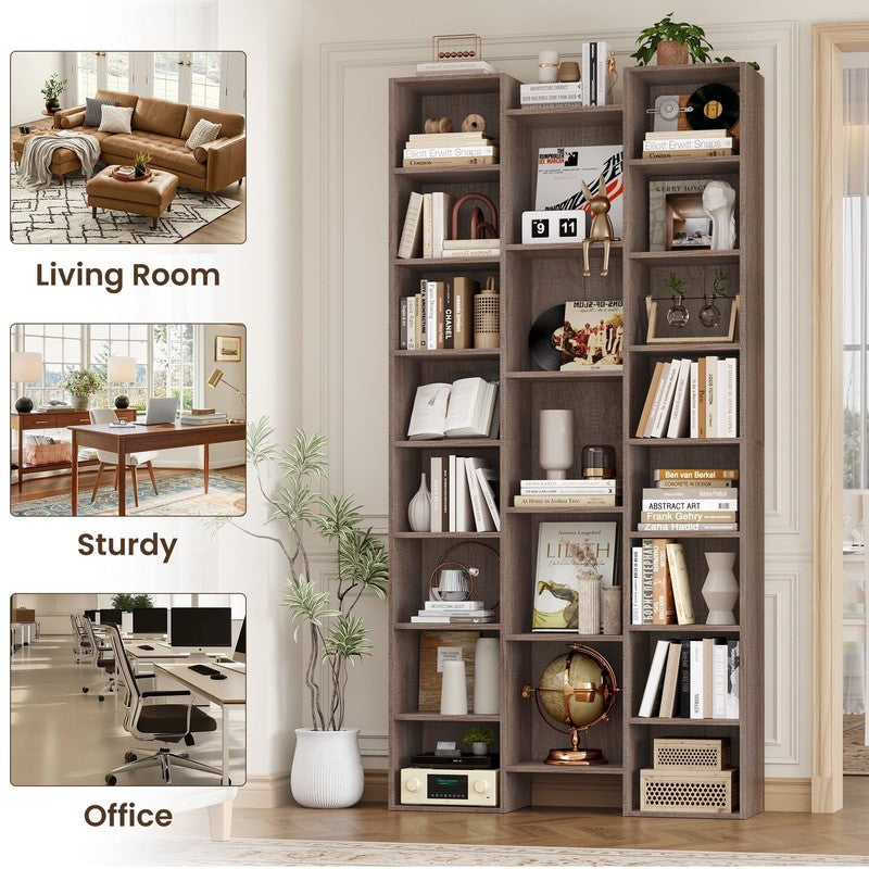 21-Cube Bookcase and Bookshelves with Adjustable Shelves, 71.3'' Triple Width Op2