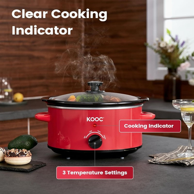 4Qt Slow Cooker 3-Setting Dishwasher Safe Ceramic Red Ellipse Pot5