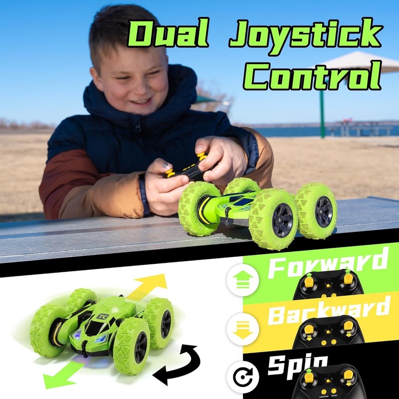 Green RC Stunt Car   Double Sided 360° Flips & Rotations Remote Control Toy6