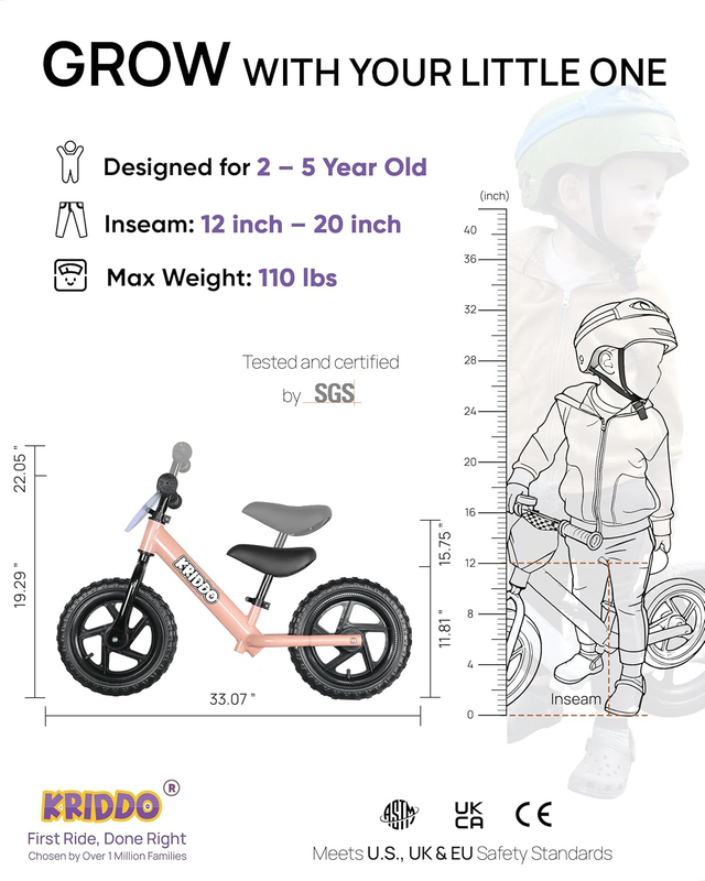 Toddler Balance Bike 12 Inch 2-5 Years Push Bike Custom Plate Pink Kids1