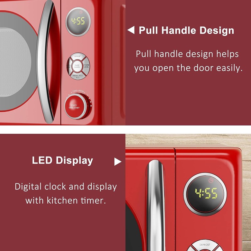 0.7 Cu Ft Retro Microwave Oven LED Pull Handle Child Lock Red8