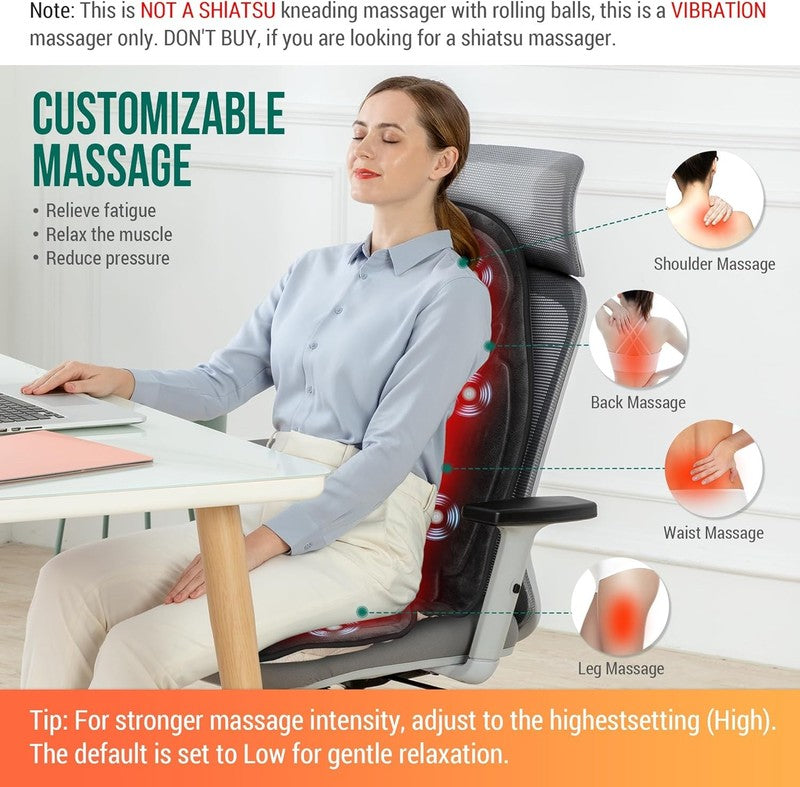 Vibration Back Massager Seat Cushion w/ Heat 6 Motors Chair Pad Home Office2