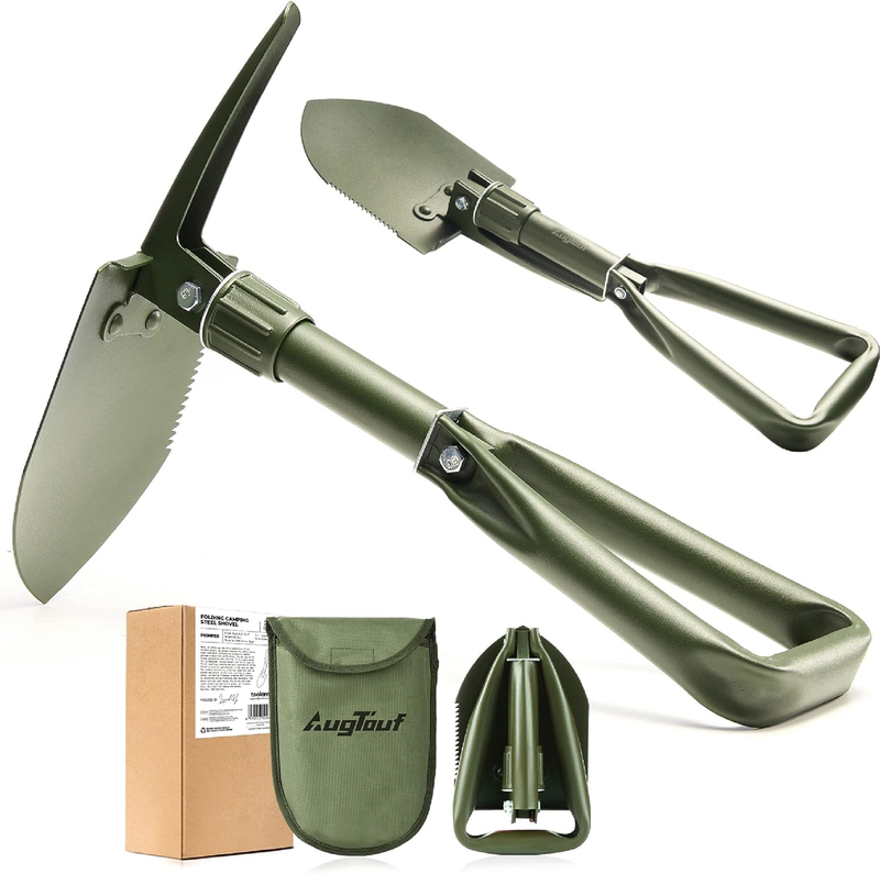 18'' Military Folding Camping Shovel, Offroad Survival High Carbon Steel Shovel 0