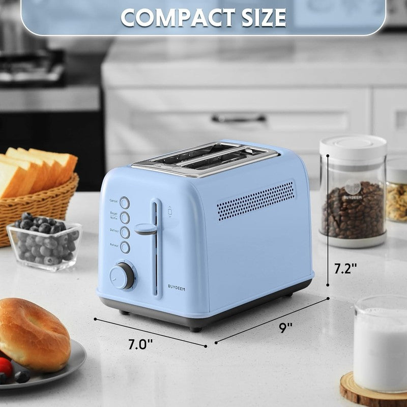 Retro 2 Slice Toaster Extra Wide Slots Stainless Steel 7 Shade Bagel Muffin Blue6