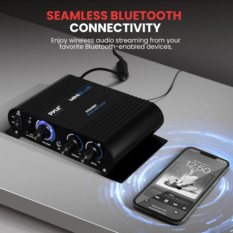 Wireless Bluetooth Home Amp 90W Dual Channel Mini Stereo RCA AUX LED PFA330BT1