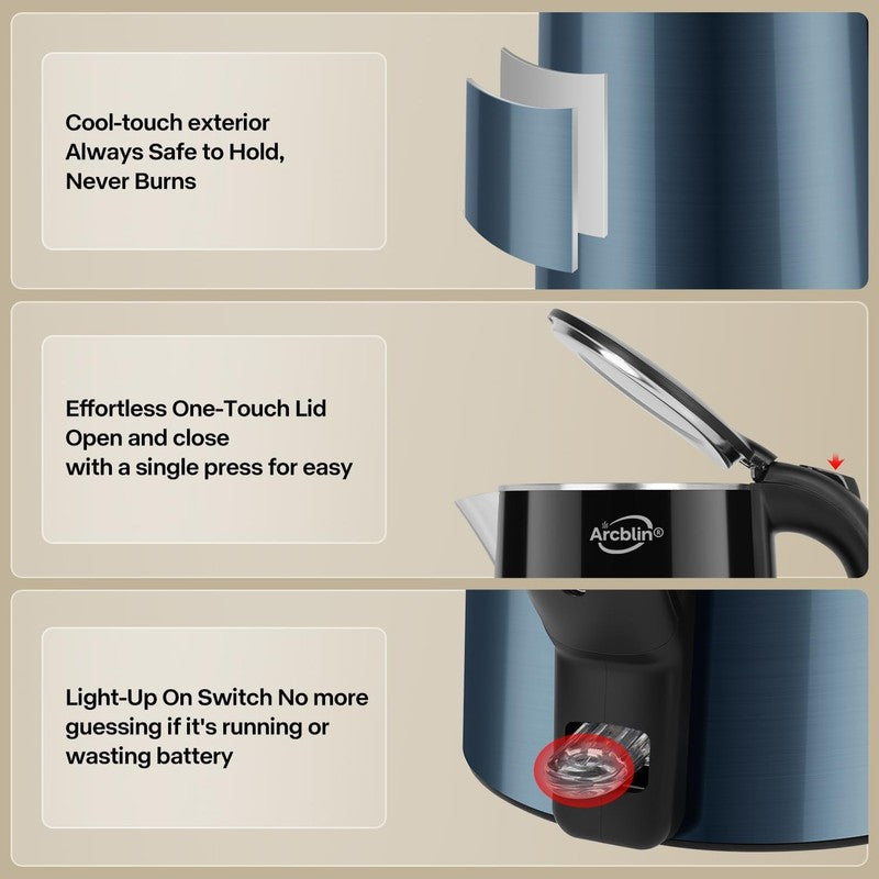 Electric Kettle 1.8L 1350W Double Wall Stainless Steel Auto Shut Off Dry Blue4