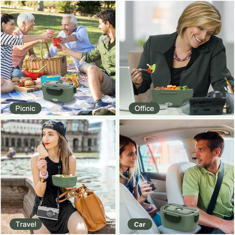 Electric Heated Lunch Box 80W Portable Food Warmer 1.5L 110V/12V/24V Stainless3