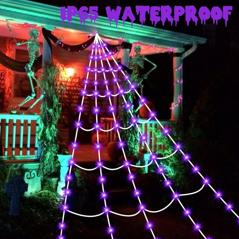 150 LED Halloween Spider Web Lights, 16.4FT, 8 Modes, Purple, Outdoor/Indoor5