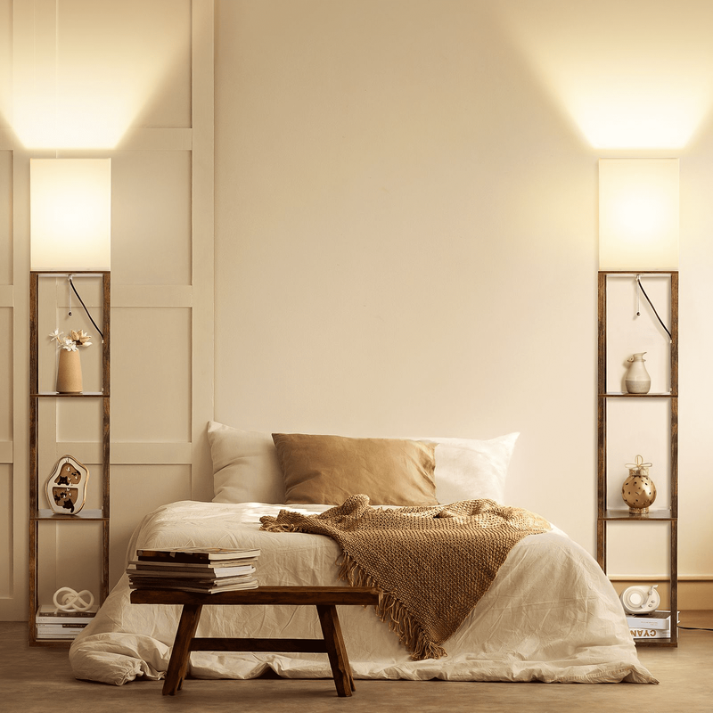 63" Brown LED Floor Lamp with Shelves, Modern Standing Lamp w/ Storage10