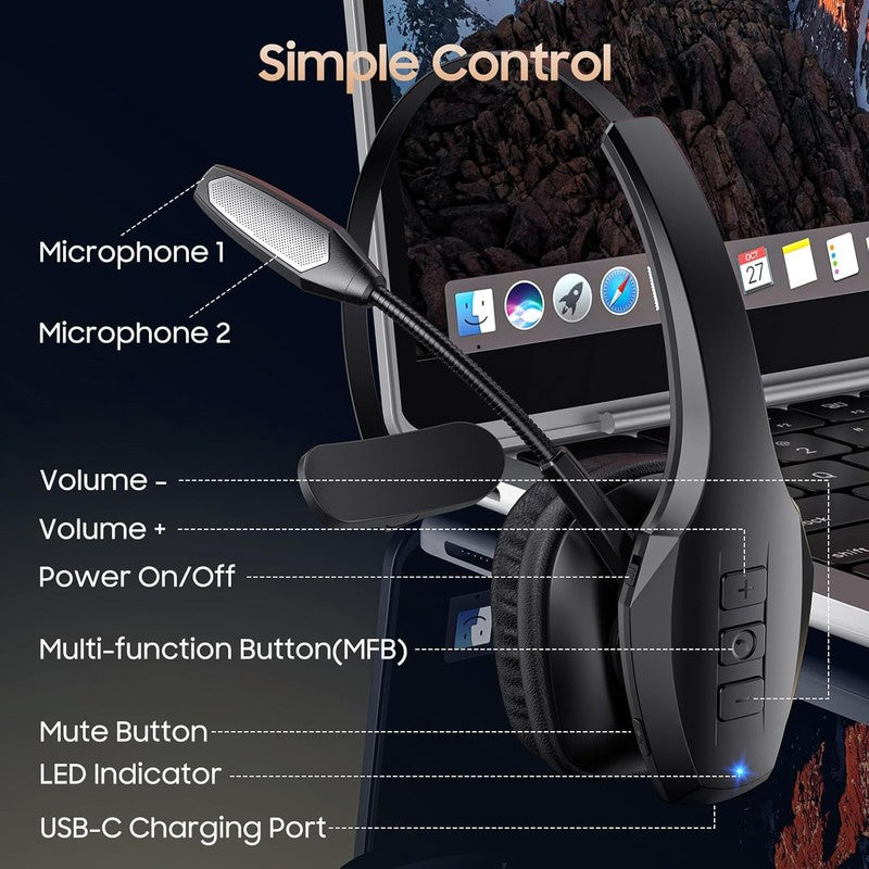 Trucker Bluetooth Headset Dual Noise Cancel Mic 55H Work Wireless PC/Phone7