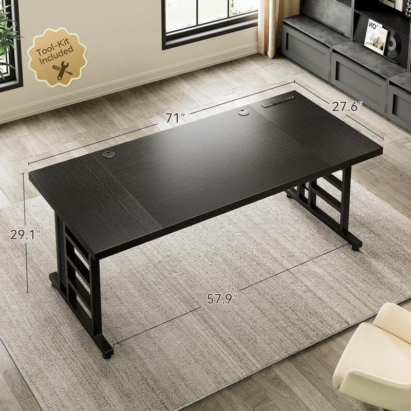 71" Executive Desk w/ USB Ports Large Modern Office Table Black1