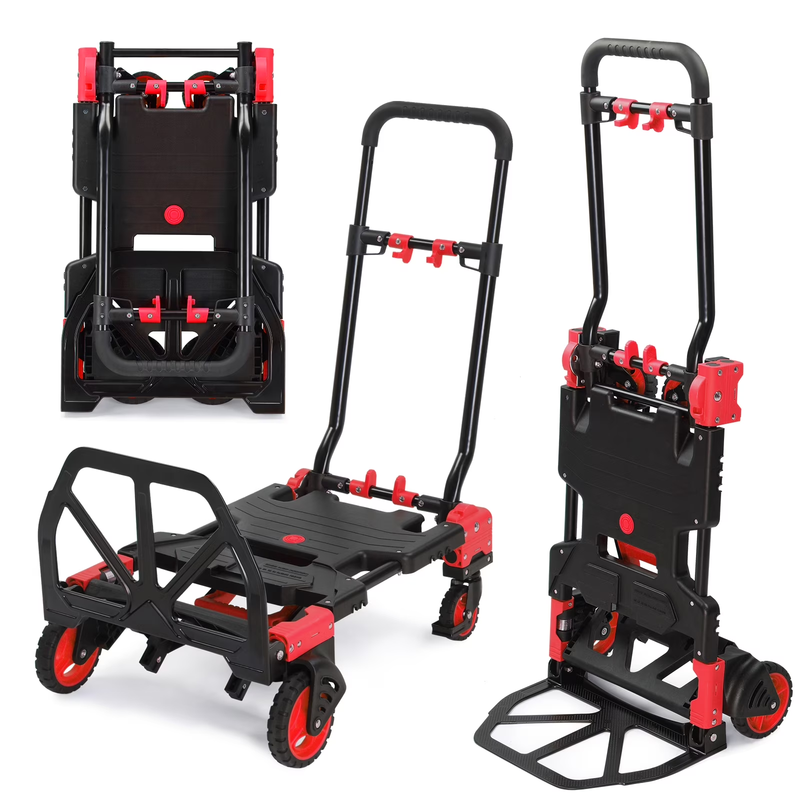 Portable 2-in-1 Hand Truck Dolly Cart Foldable 330LB Capacity Retractable Handle0