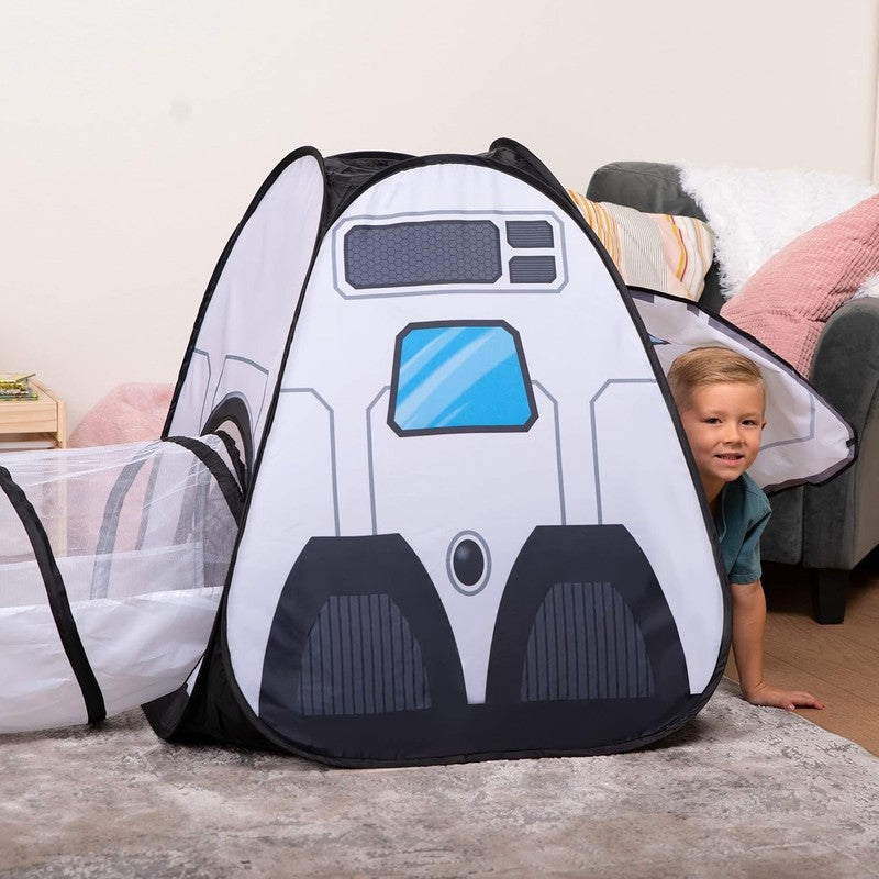 White Rocket Ship Pop up Play Tent with Tunnel and Playhouse Kids Indoor Outdoor7