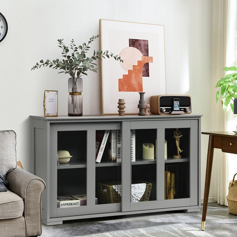 Kitchen Storage Cabinet Sideboard Buffet Cupboard W/ Sliding Door Gray3