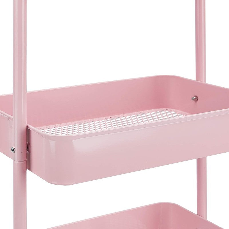 3-Tier Rolling Utility Cart with Lockable Wheels, Charcoal Storage Pink1