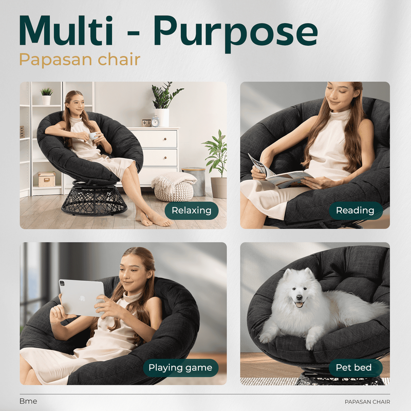 Midnight Sky 360° Swivel Papasan Chair with Comfy Cushion - Black Frame5