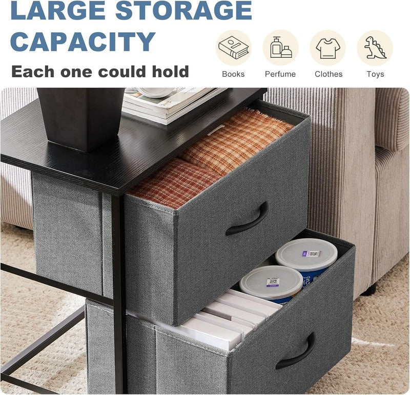 Nightstand Small Dresser with 2 Fabric Drawers, Bedside Storage Table, Grey3