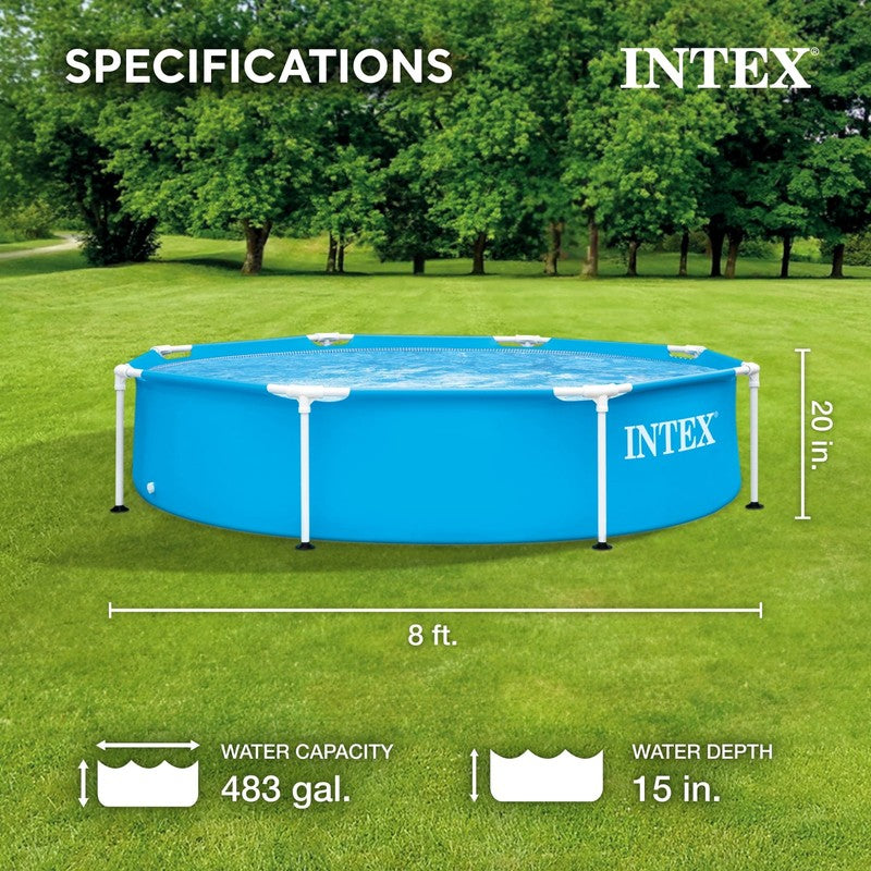 8ft Round Metal Frame Pool 20in Above Ground Swimming Pool Blue5