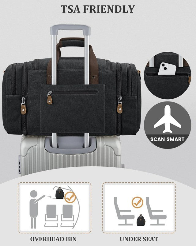 Expandable 50L Canvas Duffle Bag Water Resistant Gym Travel Weekender Grey5