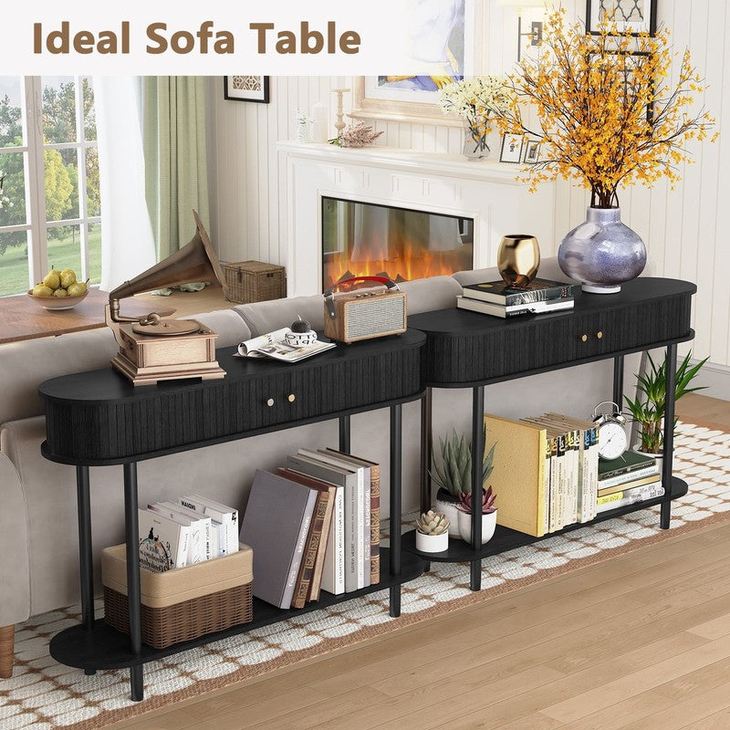 47.2in Farmhouse Console Table Entryway w/ 2 Tambour Doors Black4