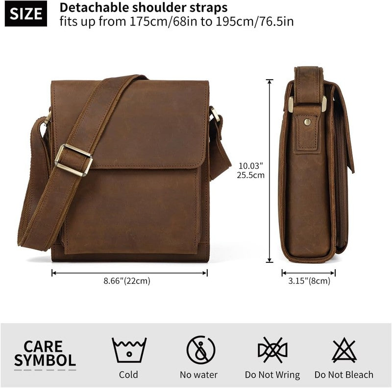 Leather Messenger Crossbody Bag Men Work Business Casual Adjustable Strap4