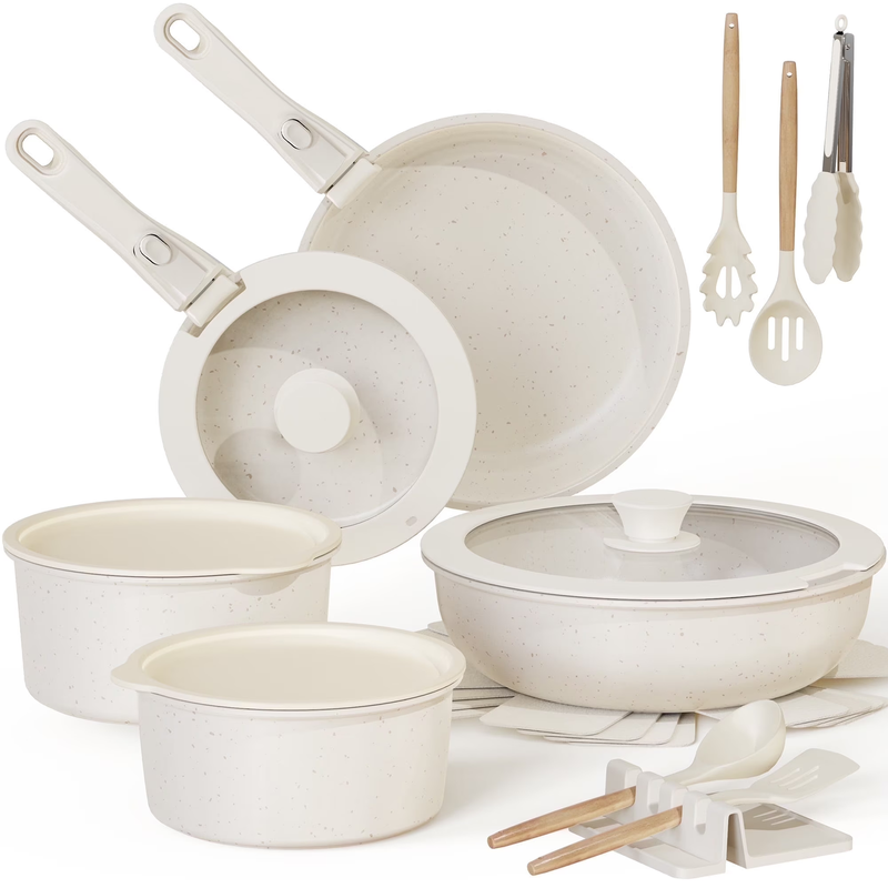 20 Piece Pots and Pans Set Non Stick, Cookware Set with Detachable Handle, Oven 0