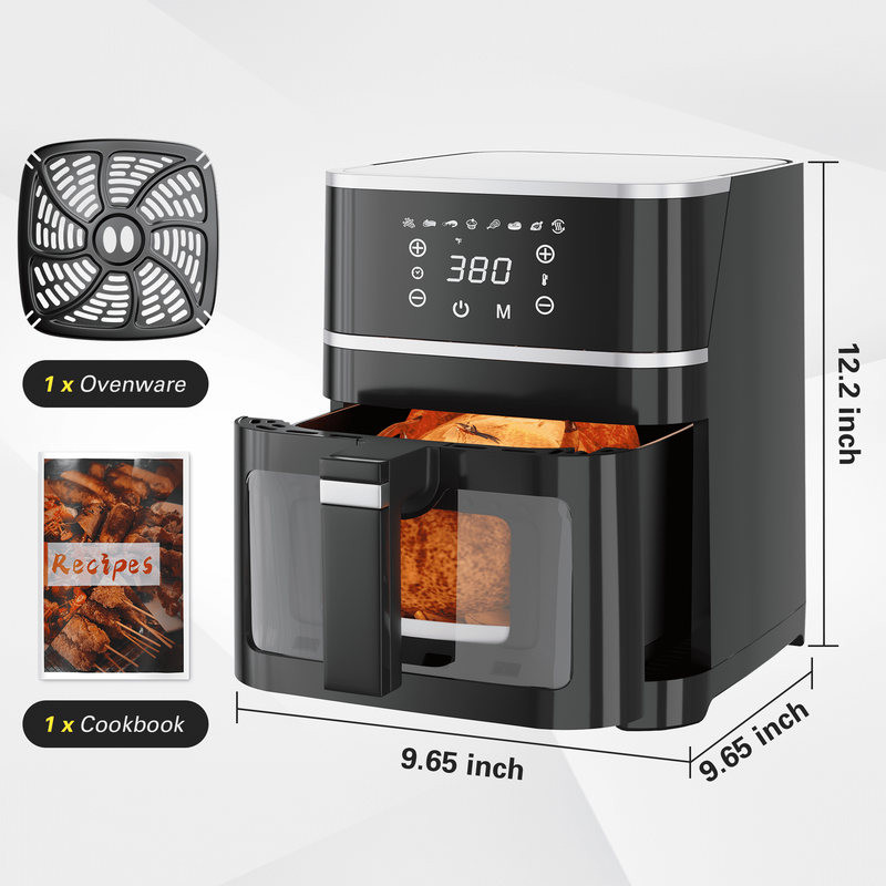 5.2QT 8-in-1 Air Fryer, 400℉ Max, Digital Screen, Visible Window, Oil-Less Black6