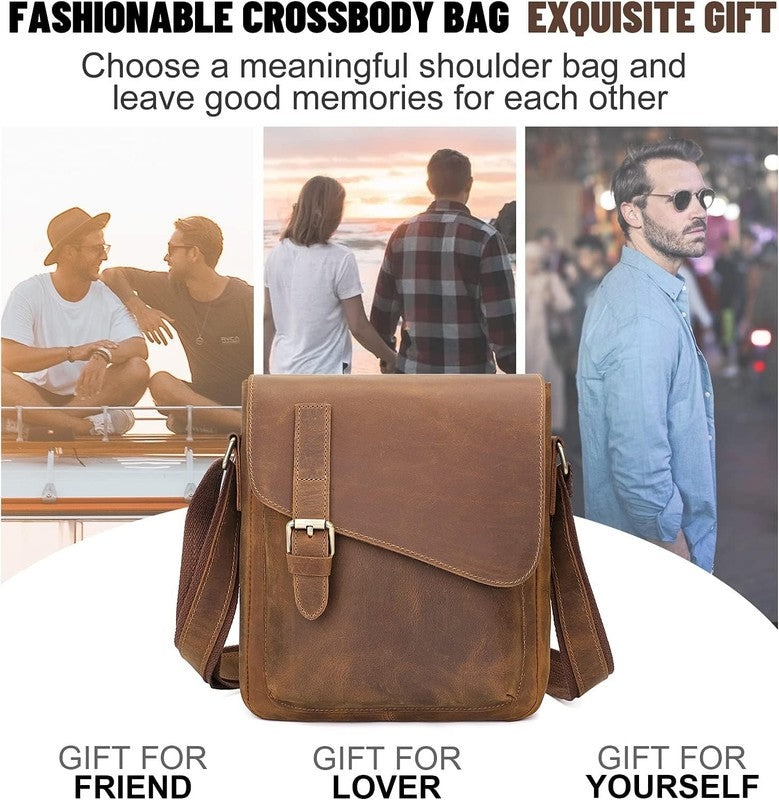Men's Leather Messenger Crossbody Bag Vintage Anti-Theft Waterproof Shoulder Bag5