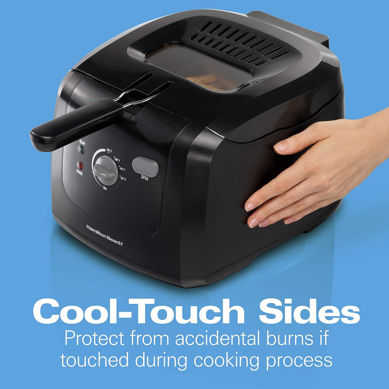 Cool Touch Electric Deep Fryer with Basket and Lid, 2 Liters / 8 Cups Oil Capaci1