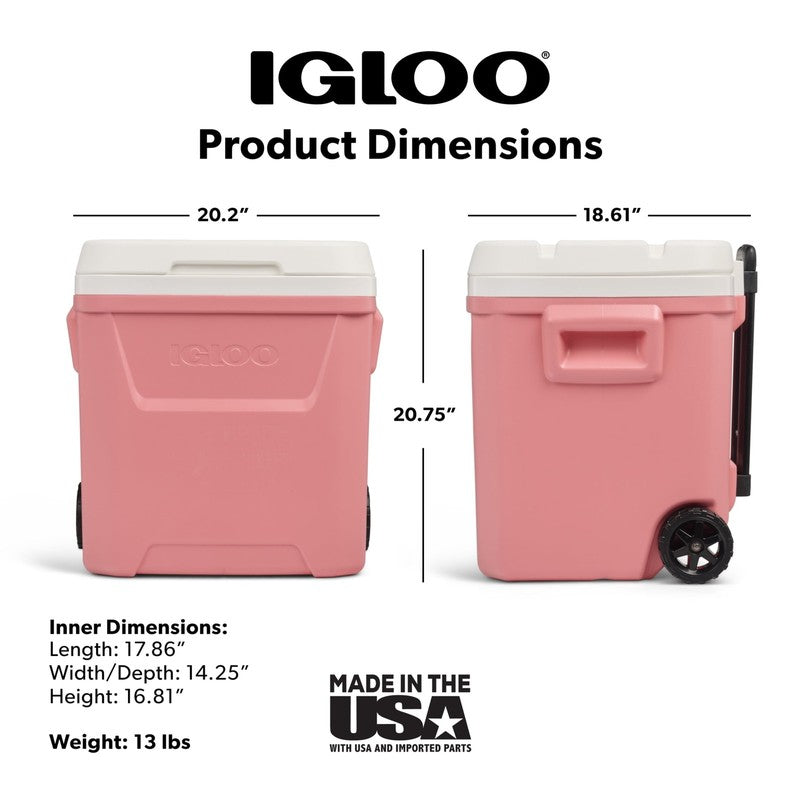60 QT Laguna Ice Chest Cooler with Wheels, Coral Pink3