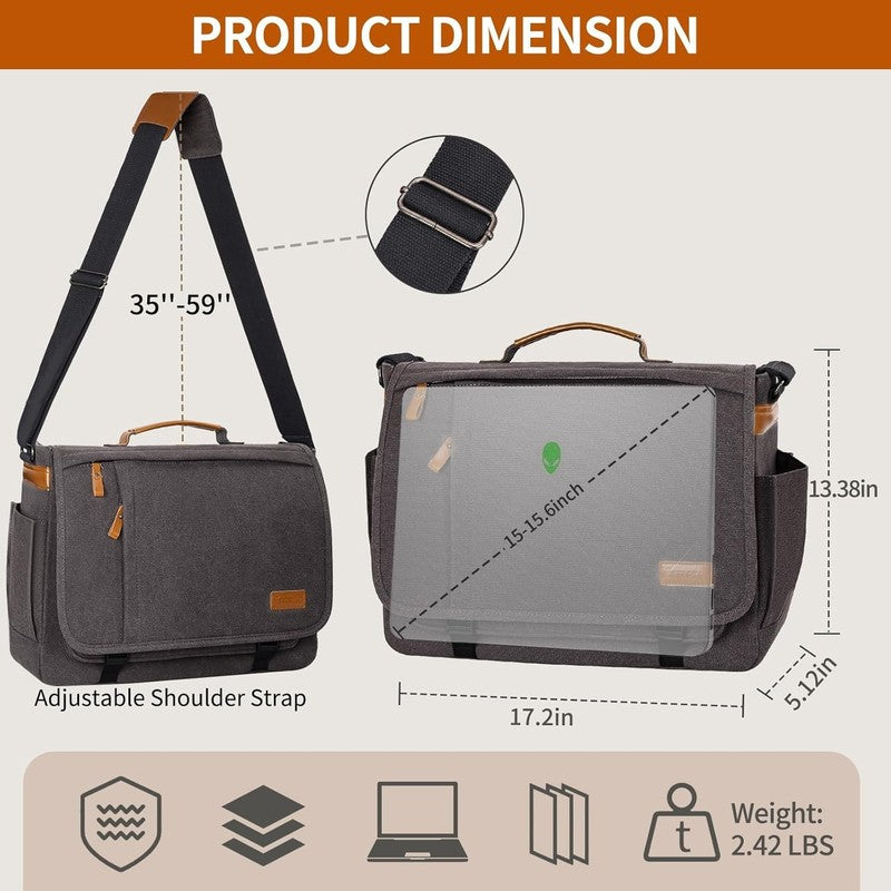 Computer Messenger Bag 15-15.6in Laptop Briefcase Canvas Shoulder Bag Grey3