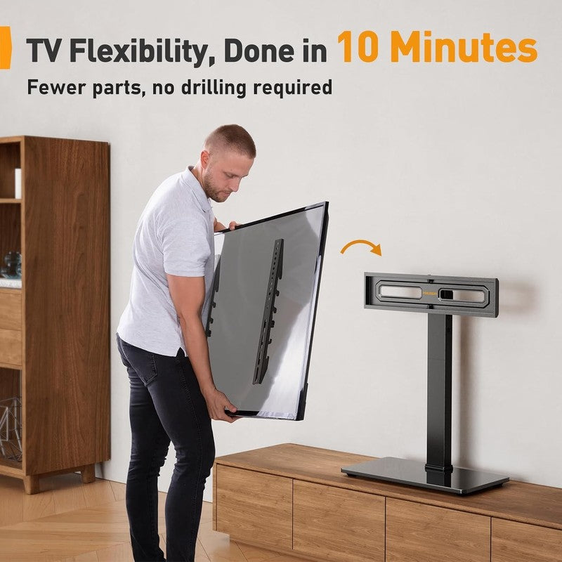 Swivel TV Stand for 19–43" TVs, 4 Height Levels, Glass Base, 99 lbs Cap3