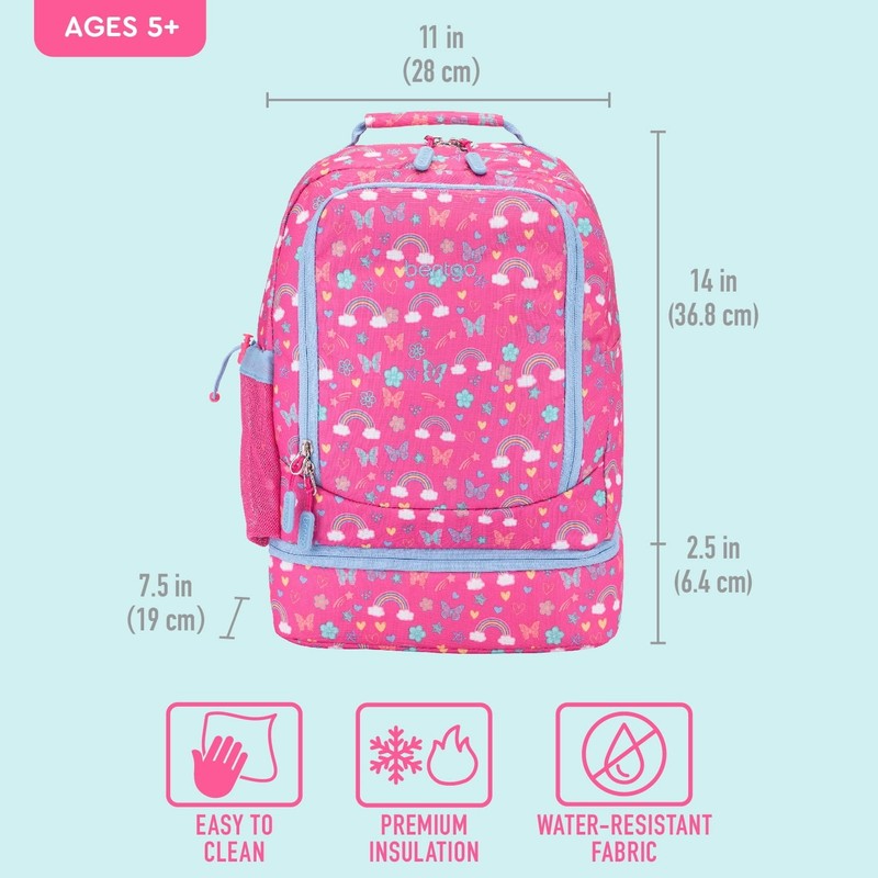 Kids 2 in 1 Backpack and Insulated Lunch Bag Pink Rainbow Print4