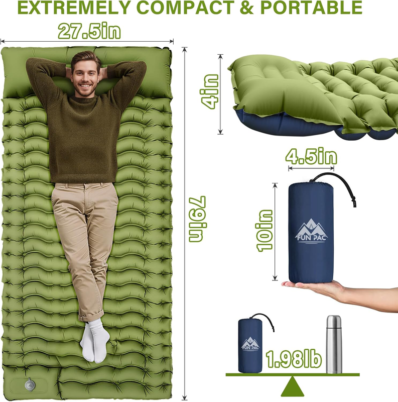 Camping Sleeping Pad, Ultralight Camping Mat with Pillow, Built In Foot Pump Inf3