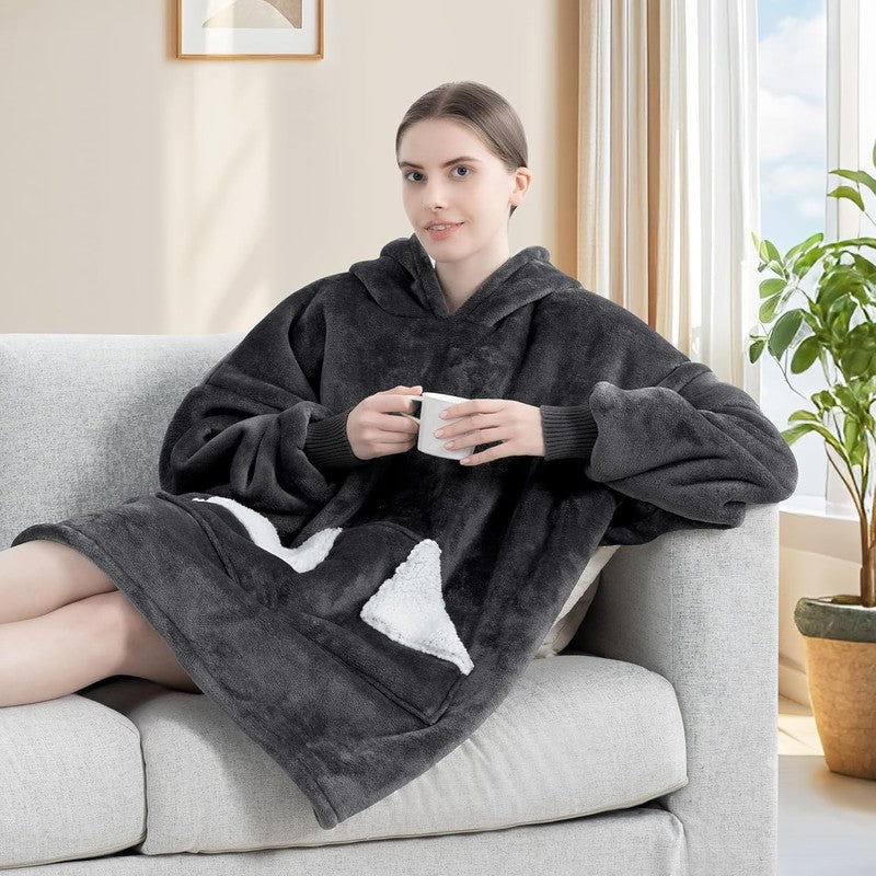 Wearable Blanket Hoodie, Oversized Sherpa Fleece Sweatshirt Blanket with Giant H6
