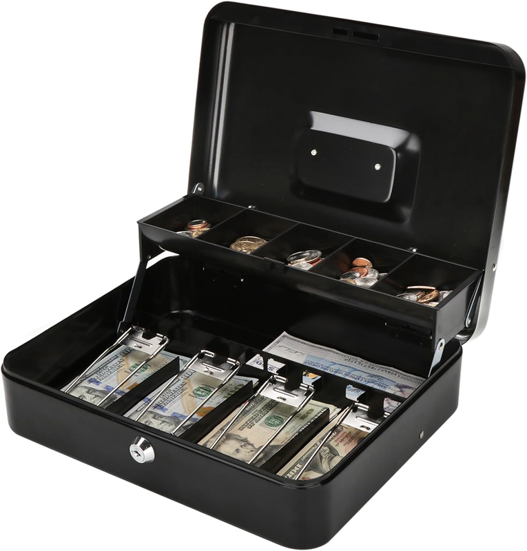 Locking Cash Box with Money Tray and Lock   Safe Box for Cash Saving Key Lock Mo8