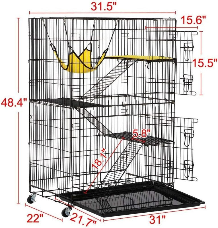 49" 4 Tier Collapsible Metal Cat Cage Kennel w/Casters Ramp Hammock Indoor3