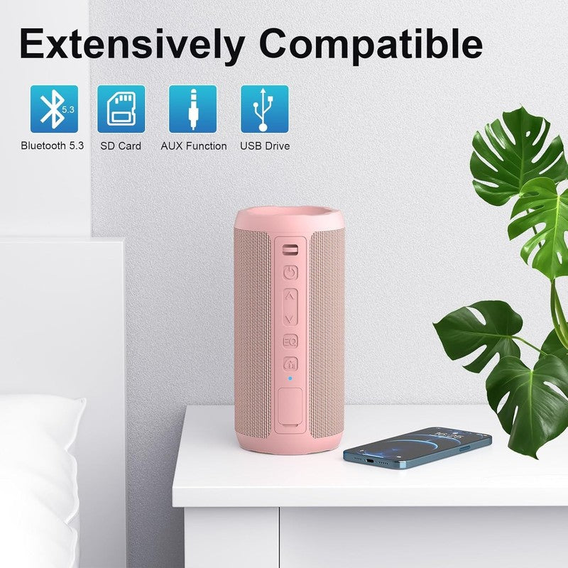 24W Bluetooth Speaker, IPX7 Waterproof, 30H Playtime, 360° Light, Stereo, Pink5