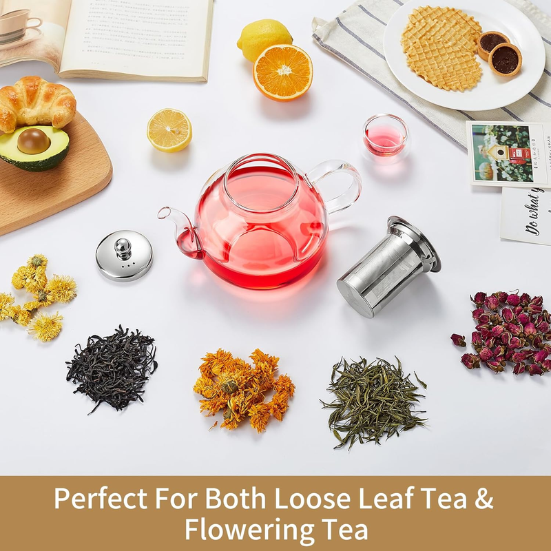 40oz Glass Teapot w/ Infuser Borosilicate Stovetop Safe Tea Kettle Dishwasher6