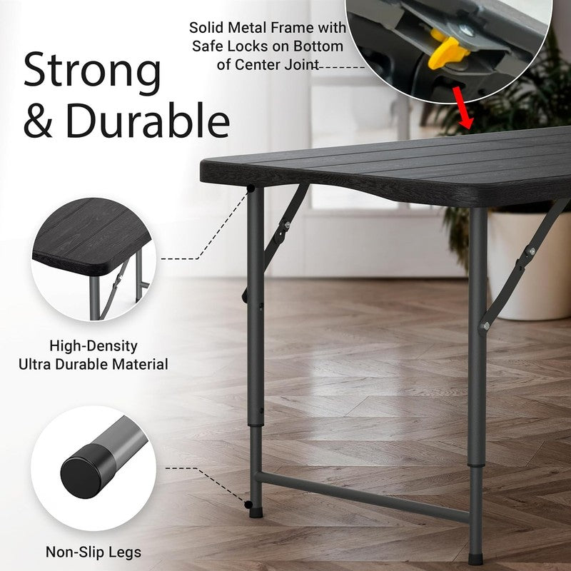 4FT Foldable Table Adjustable Height Steel Legs Heavy Duty Portable3