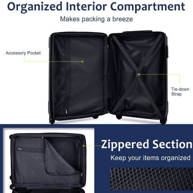 Carry on Luggage 24 Inch, ABS+PC Lightweight 65L Capacity Hardshell Suitcase wit7