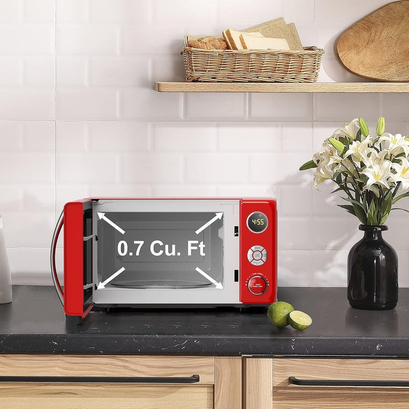 0.7 Cu Ft Retro Microwave Oven LED Pull Handle Child Lock Red7