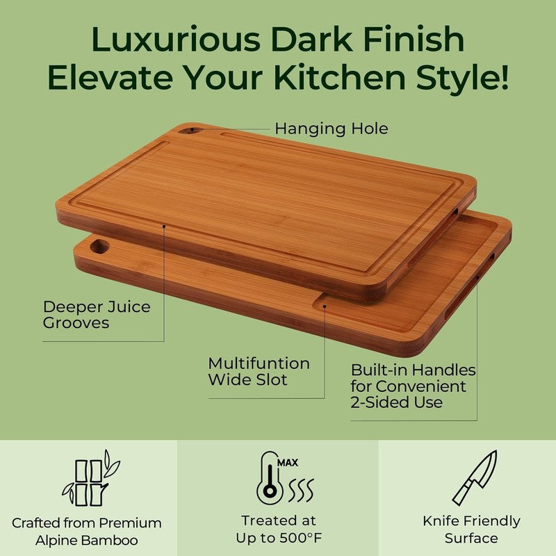 Bamboo Cutting Board with Juice Grooves & Handles, Durable Kitchen Board4
