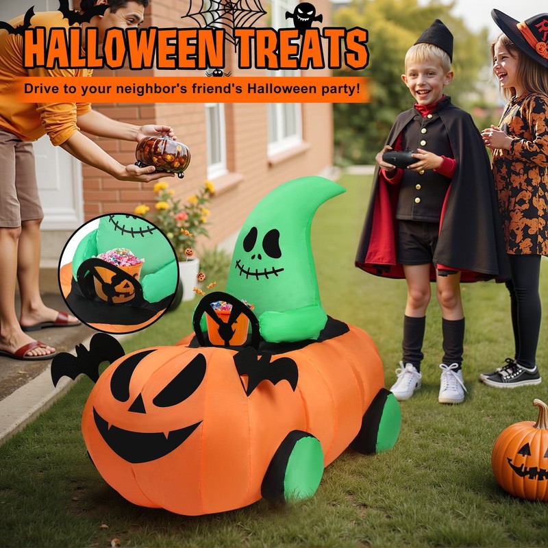 2.6Ft RC Halloween Inflatable Pumpkin Ghost Car Moving Toy Indoor Outdoor4