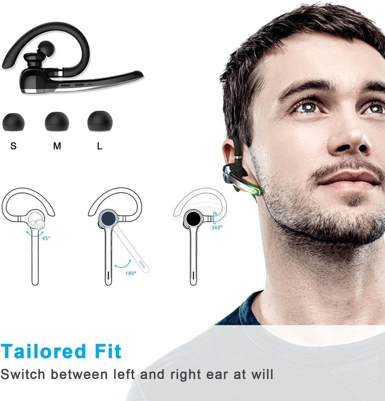 Bluetooth Headset V5.1 Wireless Earpiece 72H Talk Time 500mAh Case Trucker3