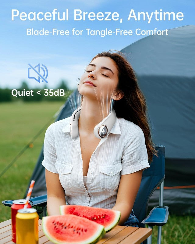 Bladeless Neck Fan with LED Display, 4 Speeds, USB Rechargeable, Portable White5
